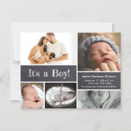 Het is een jongen! Introductie van Baby fotocollag Magnetische Uitnodiging