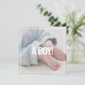 Het is een jongen, je eigen foto, baby shower kaar (Staand voorkant)