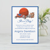 Het is een jongen! Jongensspeelgoed uitnodiging (Staand voorkant)