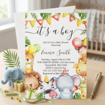 Het is een Jongen Jungle Safari Dieren Baby Shower