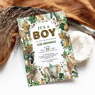 Het is een Jongen Jungle Safari Wilde Dieren Babyf Kaart