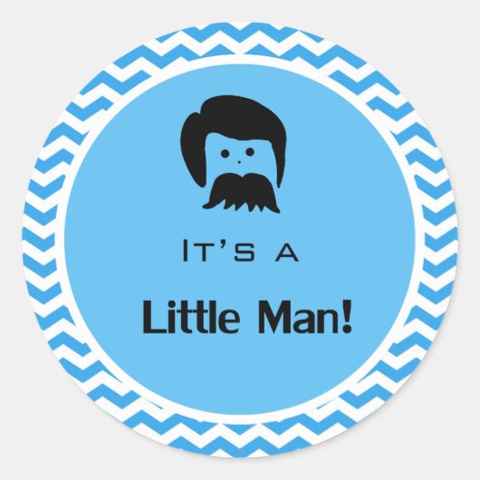 Het is een jongen, kleine man blauwe stickers. ronde sticker (Voorkant)