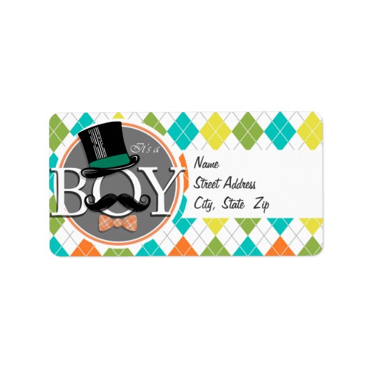 Het is een jongen! Kleurrijke Argyle Etiket (Voorkant)