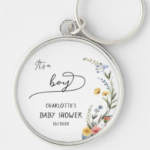 Het is een Jongen! Kleurrijke Wilde Bloemen Baby S Sleutelhanger