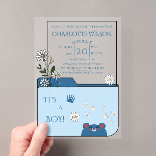 Het is een jongen! Knuffel Beer & Madeliefjes Baby Acryl Uitnodigingen