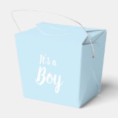 Het is een jongen, lichtblauw baby shower, seksesp bedankdoosjes (Achterkant)