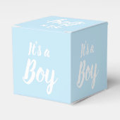Het is een jongen, lichtblauw baby shower, seksesp bedankdoosjes (Voorkant Zijde)