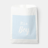 Het is een jongen, lichtblauw baby shower, seksesp bedankzakje (Voorkant)