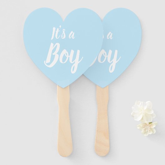 Het is een jongen, lichtblauw baby shower, seksesp handwaaier (Voorkant en achterkant)