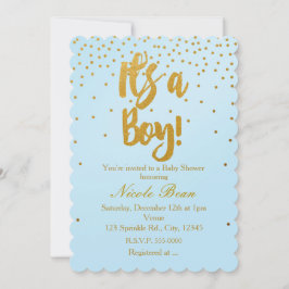 HET IS EEN JONGEN Lichtblauw & Gouden Confetti Uit Kaart