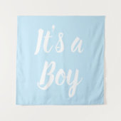 Het is een jongen, lichtblauwe babyshower, geslach wandkleed (Voorkant)