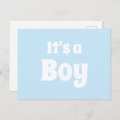 Het is een Jongen, lichtblauwe witte baby aankondi Briefkaart (Voorkant / Achterkant)