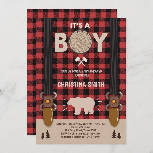 Het is een jongen Lumberjack Baby shower-uitnodigi Kaart (Voorkant / Achterkant)
