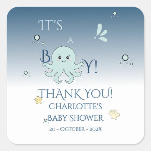 Het is een jongen! Maanierige Oceandieren Baby Bor Vierkante Sticker
