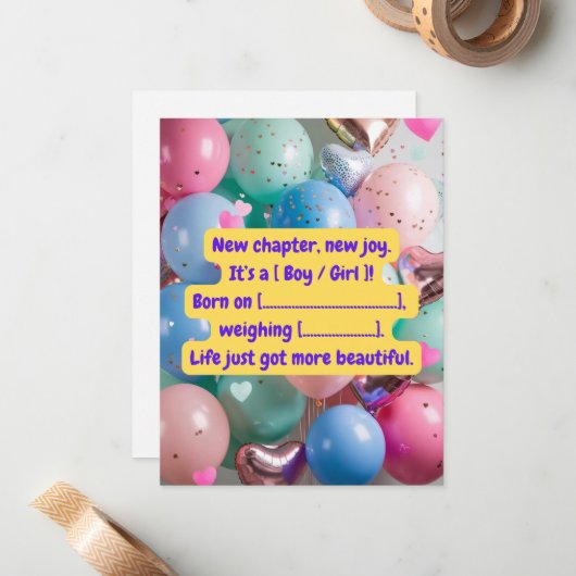 "Het is een jongen / meisje!" Reveal Kaart Notitiekaartje (Voorkant / Achterkant in situ)