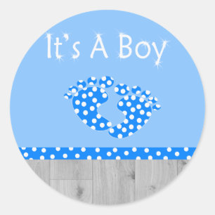 Het is een jongen met blauwe baby ronde sticker