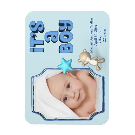 Het is een jongen met foto, informatie en Baby Bee Magneet (Verticaal)