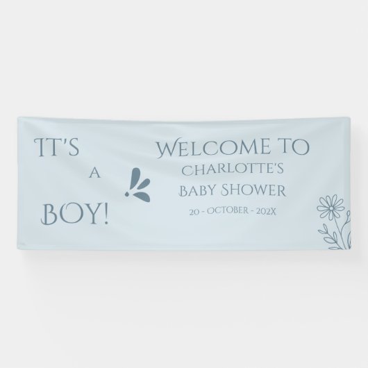 Het is een jongen! Minimalisme Pastelblauwe Baby S Spandoek (Horizontaal)