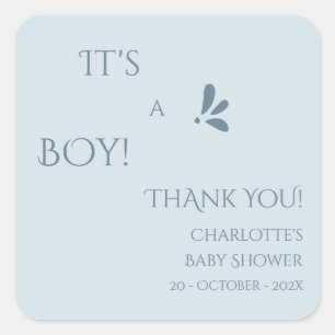 Het is een jongen! Minimalisme Pastelblauwe Baby S Vierkante Sticker