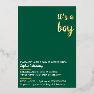 Het is een jongen Minimalistische baby shower Folie Uitnodiging