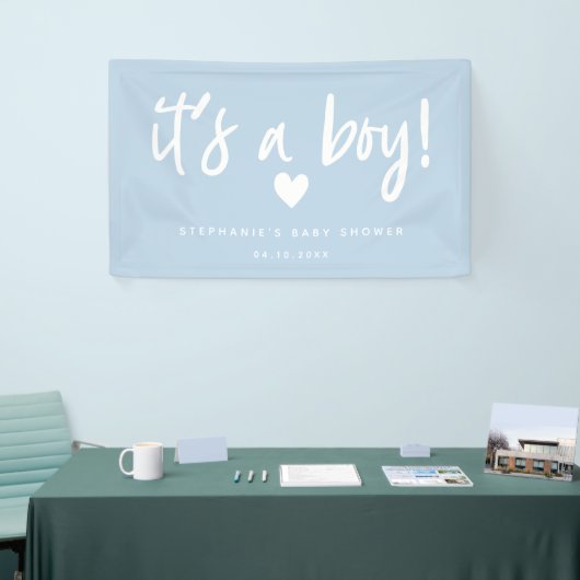 het is een jongen modern blauw baby shower spandoek (Beurs)