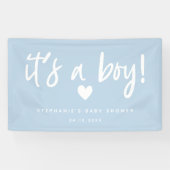 het is een jongen modern blauw baby shower spandoek (Horizontaal)