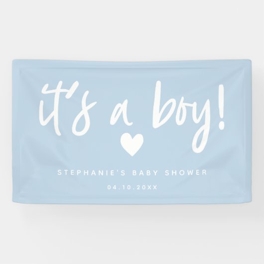 het is een jongen modern blauw baby shower spandoek (Horizontaal)