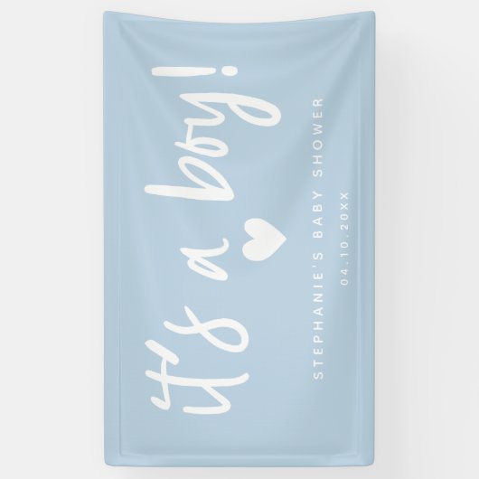 het is een jongen modern blauw baby shower spandoek (Verticaal)