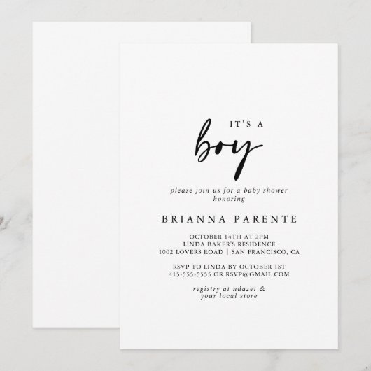 Het is een jongen modern Elegant Baby shower Kaart (Voorkant / Achterkant)