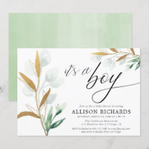 Het is een jongen modern groen goud baby shower