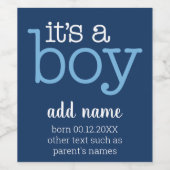 Het is een jongen - Modern, groots marineblauw Wijn Etiket (Enkel label)