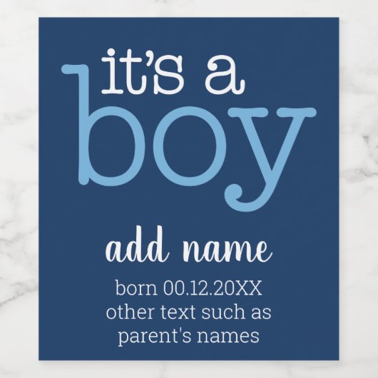 Het is een jongen - Modern, groots marineblauw Wijn Etiket (Enkel label)