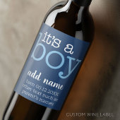 Het is een jongen - Modern, groots marineblauw Wijn Etiket