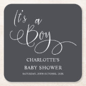 Het is een jongen! Modern Minimal Calligraphy Baby Kartonnen Onderzetters (Voorkant)