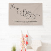 Het is een jongen! Modern Minimal Calligraphy Baby Spandoek (Insitu)