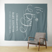 Het is een jongen! Modern Minimal Calligraphy Baby Wandkleed (In Situ (horizontaal))