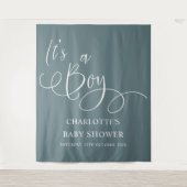 Het is een jongen! Modern Minimal Calligraphy Baby Wandkleed (Voorkant)