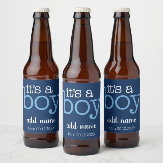 Het is een jongen - Modern, Whimsical Navy & White Bier Etiket (Flessen)