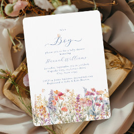 Het is een jongen! Modern, Wildbloem, Baby shower Kaart