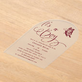 Het is een jongen moderne minimale vlinder babysho acryl uitnodigingen (Laagn)