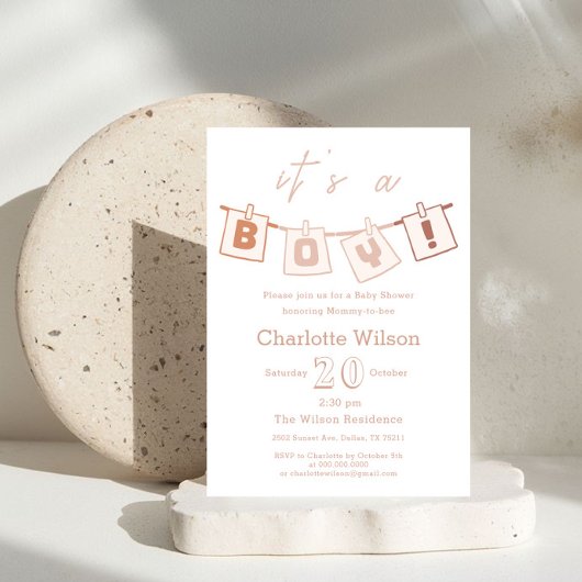 Het is een jongen! Mooie bruine geruite baby showe Kaart