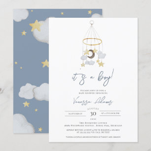 Het is een Jongen Moon en Stars Baby Nursery Showe Kaart