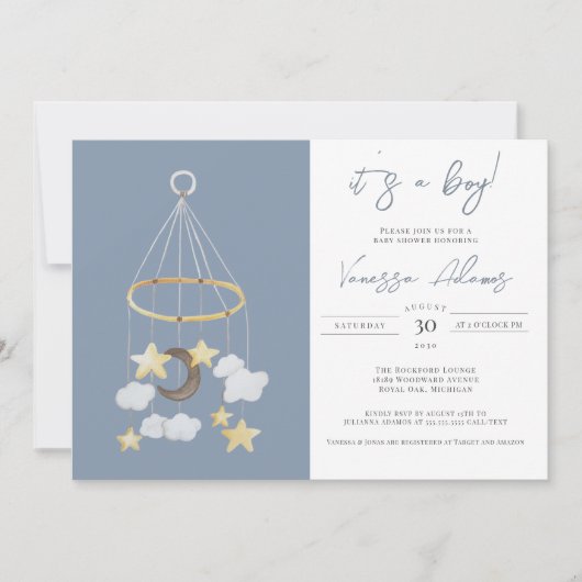 Het is een jongen! Moon & Stars Baby Mobile Neurse Kaart (Voorkant)