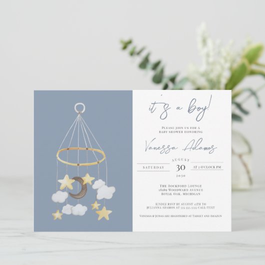 Het is een jongen! Moon & Stars Baby Mobile Neurse Kaart (Staand voorkant)