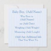 Het is een jongen, Nautical Birth Announcement Aankondiging (Achterkant)