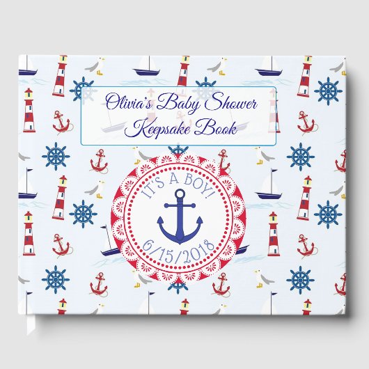 Het is een jongen, Nautical Oceanic Baby shower Gu Gastenboek (Voorkant)