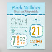 Het is een jongen! Nieuw Baby Stats Cute Arrow-Pos Poster (Voorkant)