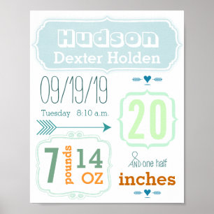 Het is een jongen! Nieuw Baby Stats Cute Arrow-Pos Poster