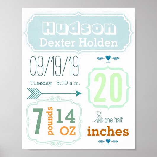 Het is een jongen! Nieuw Baby Stats Cute Arrow-Pos Poster (Voorkant)