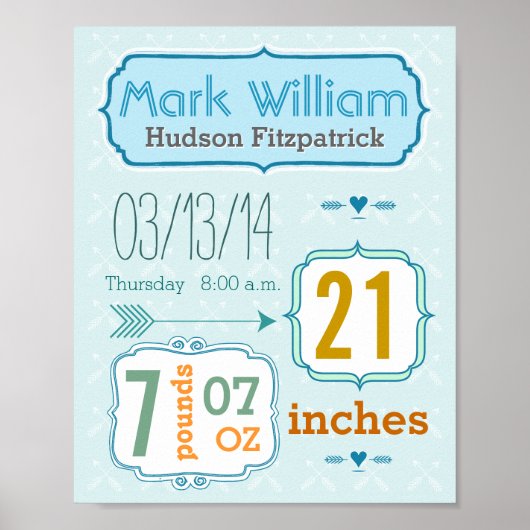 Het is een jongen! Nieuw Baby Stats Cute Arrow-Pos Poster (Voorkant)